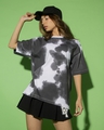 Shop Women's Black & White Tie & Dye Oversized T-shirt-Front