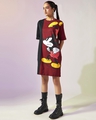 Shop Women's Maroon & Black Mickey Mouse Color Block Oversized Dress-Front
