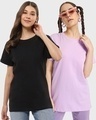 Shop Pack of 2 Women's Black & Purple Boyfriend T-shirt-Front