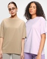 Shop Pack of 2 Women's Brown & Purple Oversized T-shirt-Front