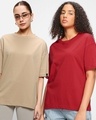 Shop Pack of 2 Women's Brown & Red Oversized T-shirt-Front