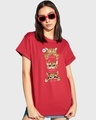 Shop Women's Red Cutie Cats Graphic Printed Boyfriend T-shirt-Front