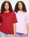 Shop Pack of 2 Women's Red & Purple Oversized T-shirt-Front