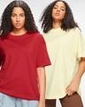 Shop Pack of 2 Women's Red & Off White Oversized T-shirt-Front