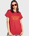Shop Women's Red Wonder Woman Gold Plated Logo (DCL) Printed Boyfriend T-shirt-Front