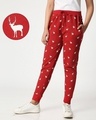 Shop Women Reindeer All Over Printed Red Jogger