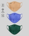 Shop Women's 2-Layer Everyday Protective mask - Pack of 3 (Dusty Beige-Blue Haze- Dark Forest Green)-Front