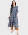 Shop Women's Blue Printed 3/4th Sleeve Ethnic Dress-Full