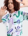 Shop Women's White Abstract Printed Oversized T-shirt-Front