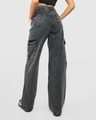 Shop Women's Acid Grey Washed Straight Fit Cargo Jeans-Design