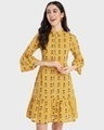 Shop Women's Mustard All Over Printed Kurti Dress-Front