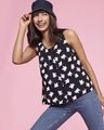 Shop Women's All Over Printed Strappy Casual Black Shirt-Front