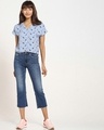 Shop Women's Blue V-Neck AOP Casual Shirt