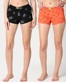 Shop Pack of 2 Women's Black & Orange All Over Printed Boxer Shorts-Front