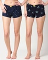 Shop Pack of 2 Women's Navy Blue & Green All Over Printed Boxer Shorts-Front