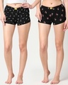 Shop Pack of 2 Women's Black All Over Printed Boxer Shorts-Front