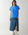 Shop Women's Azure Blue Boyfriend T-shirt-Full