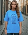 Shop Women's Azure Blue Wild Flower Graphic Printed Oversized T-shirt-Front