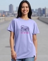 Shop Women's Baby Lavender Feel The Vibes Graphic Printed Boyfriend T-shirt-Front