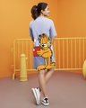 Shop Women's Baby Lavender Garfield Graphic Printed Oversized T-shirt Dress-Front