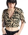 Shop Women's Beige & Black All Over Printed Short Top-Front