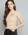 Shop Women's Beige All Over Printed Slim Fit Crop T-shirt-Design