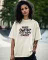 Shop Women's Beige Black Coffee Typography Oversized T-shirt-Front