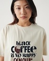 Shop Women's Beige Black Coffee Typography Oversized T-shirt
