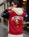 Shop Women's Beige & Red  Graphic Printed Oversized Hoodies-Front