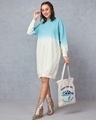 Shop Women's Beige & Blue Ombre Oversized Sweatshirt Dress-Front