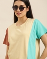 Shop Women's Beige Color Block Oversized T-shirt-Design