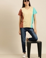 Shop Women's Beige Color Block Oversized T-shirt-Full