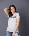Shop Women's Beige Cotton Embellished Print T-shirt-Front