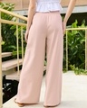 Shop Women's Beige Flared Cotton Linen Pants-Design