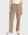 Shop Women's Beige Cotton Straight Casual Pants-Front