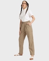 Shop Women's Beige Cotton Straight Casual Pants-Full