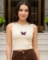Shop Women's Beige Embroidered Slim Fit Short Top-Front
