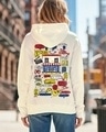 Shop Women's Beige Fluent Quotes Graphic Printed Oversized Hoodies-Front