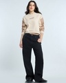 Shop Women's Beige & Ginger Root Brown Graphic Printed Oversized Cropped Sweatshirt