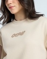 Shop Women's Beige & Ginger Root Brown Graphic Printed Oversized Cropped Sweatshirt