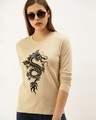 Shop Women's Beige Graphic Print T-shirt-Front