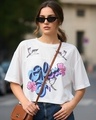 Shop Women's White Graphic Printed Oversized Crop Mesh T-shirt-Front