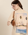 Shop Women's Beige Graphic Printed Oversized T-shirt-Design