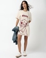 Shop Women's Beige Stitch Graphic Printed T-Shirt Dress-Full