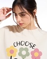Shop Women's Beige Happy Graphic Printed Oversized Sweatshirt