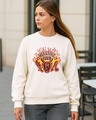 Shop Women's Beige Hellfire Club Graphic Printed Oversized Sweatshirt-Front
