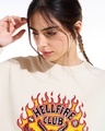 Shop Women's Beige Hellfire Club Graphic Printed Oversized Sweatshirt