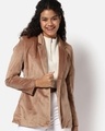 Shop Women's Beige Velvet Jacket-Front