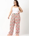 Shop Women's Beige Mickey All Over Printed Plus Size Wide Leg Pyjamas-Full
