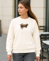 Shop Women's Beige Mirchi Graphic Printed Oversized Sweatshirt-Front